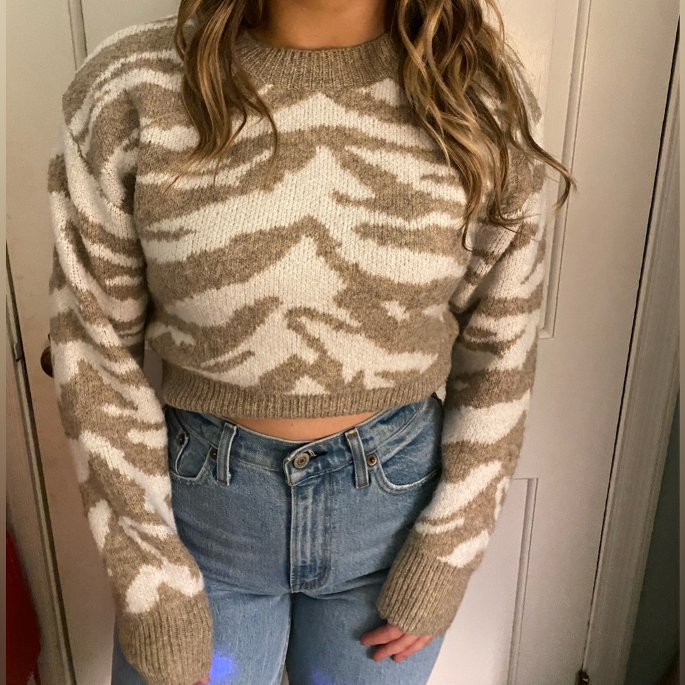 Neutral zebra cropped sweater